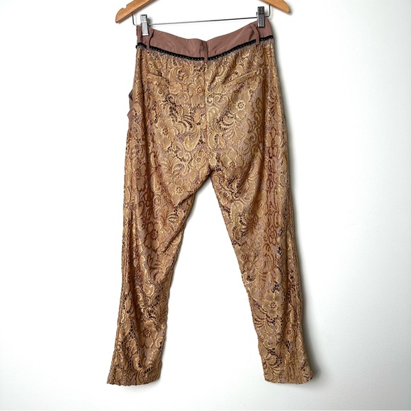 Lanvin Copper Lace Overlay Cropped Pants with Chain Belt and Ruffled Pockets - Picture 7 of 11